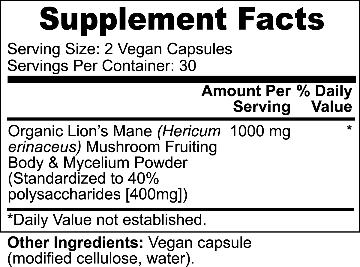 Lion’s Mane Mushroom Supplement Facts and Servings– Premium Brain & Focus Support